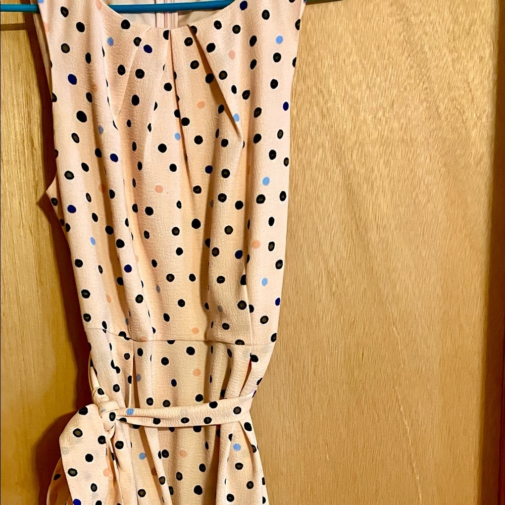 Pink polka dot tea length dress